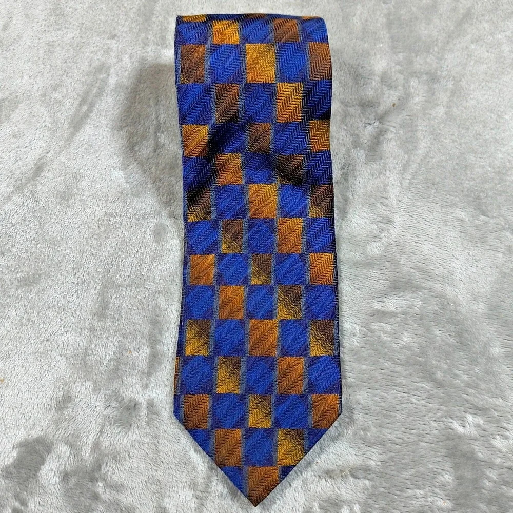 Vintage‎ Ermenegildo Zegna Tie Men 57X3.75 Blue Yellow Abstract Silk Made Italy